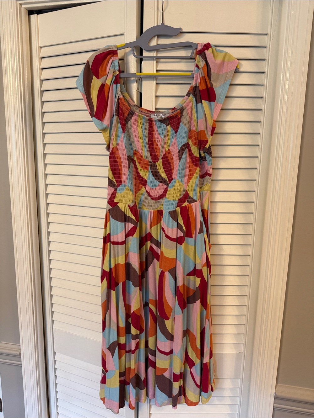 torrid Abstract Multicolor Smocked Midi Dress in Red, Yellow & Blue